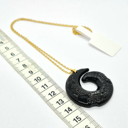 Natural Obsidian Pendant in Gold Plated Stainless Steel with Chain Necklace
