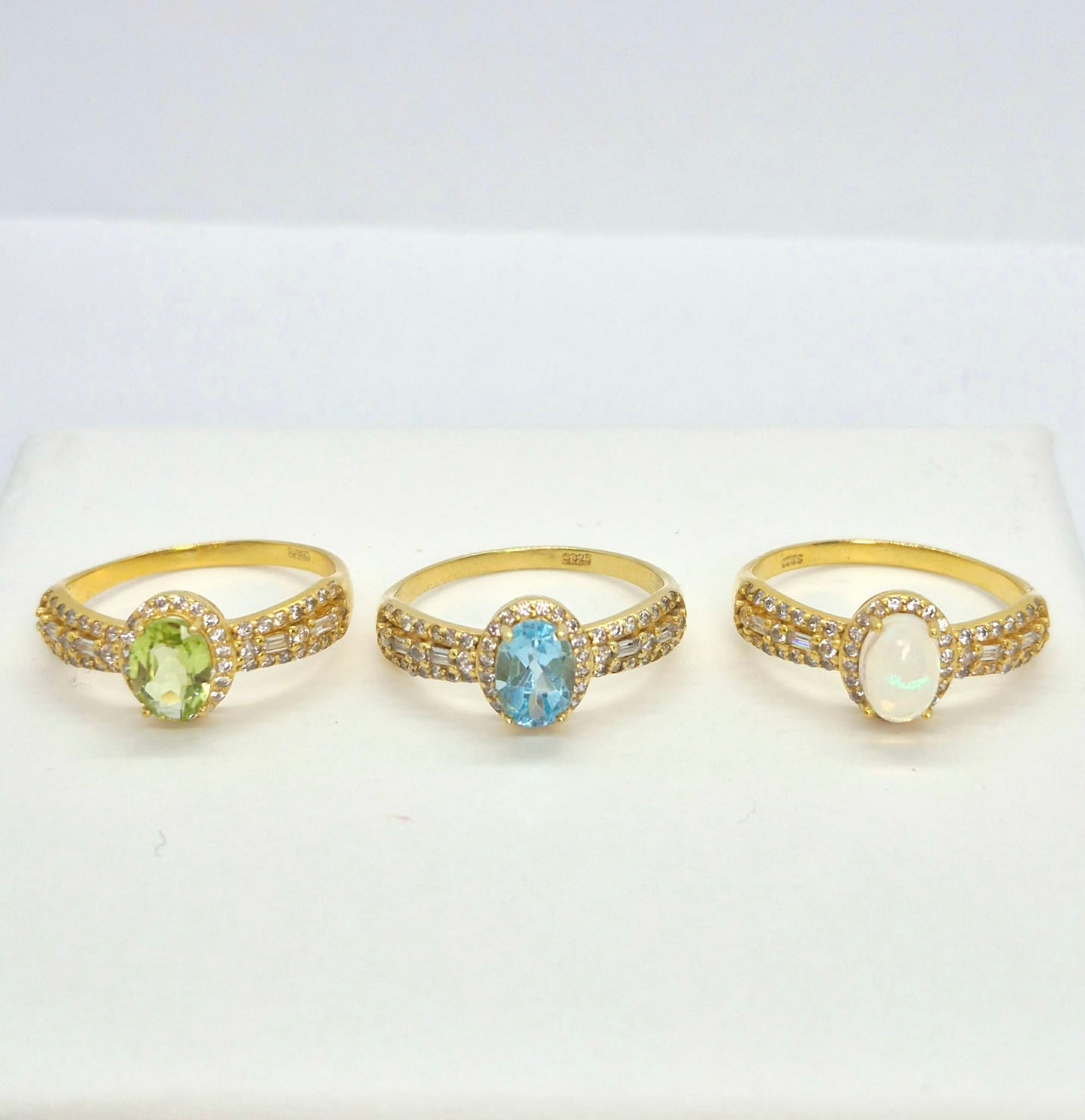 Natural 1ct Stone Ring with Topaz, Peridot or Opal in Gold Plated Sterling Silver