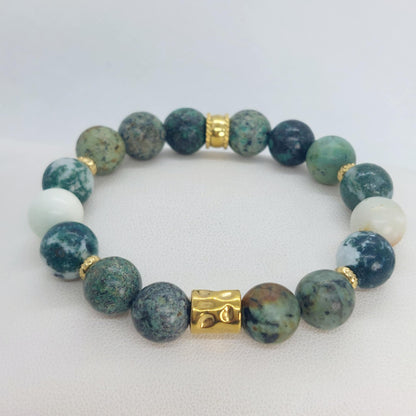 Indian and Moss Agate Bracelet in 1Omm Natural Stones