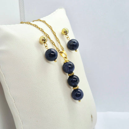 Natural Sapphire Stone Set in Gold Plated Stainless Steel