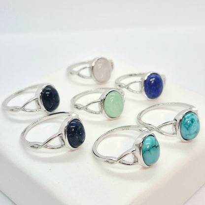 Natural Stone Ring in Sterling Silver with Turquoise, Lapis, Rose Quartz, Aventurine, Obsidian and Blue Goldstone