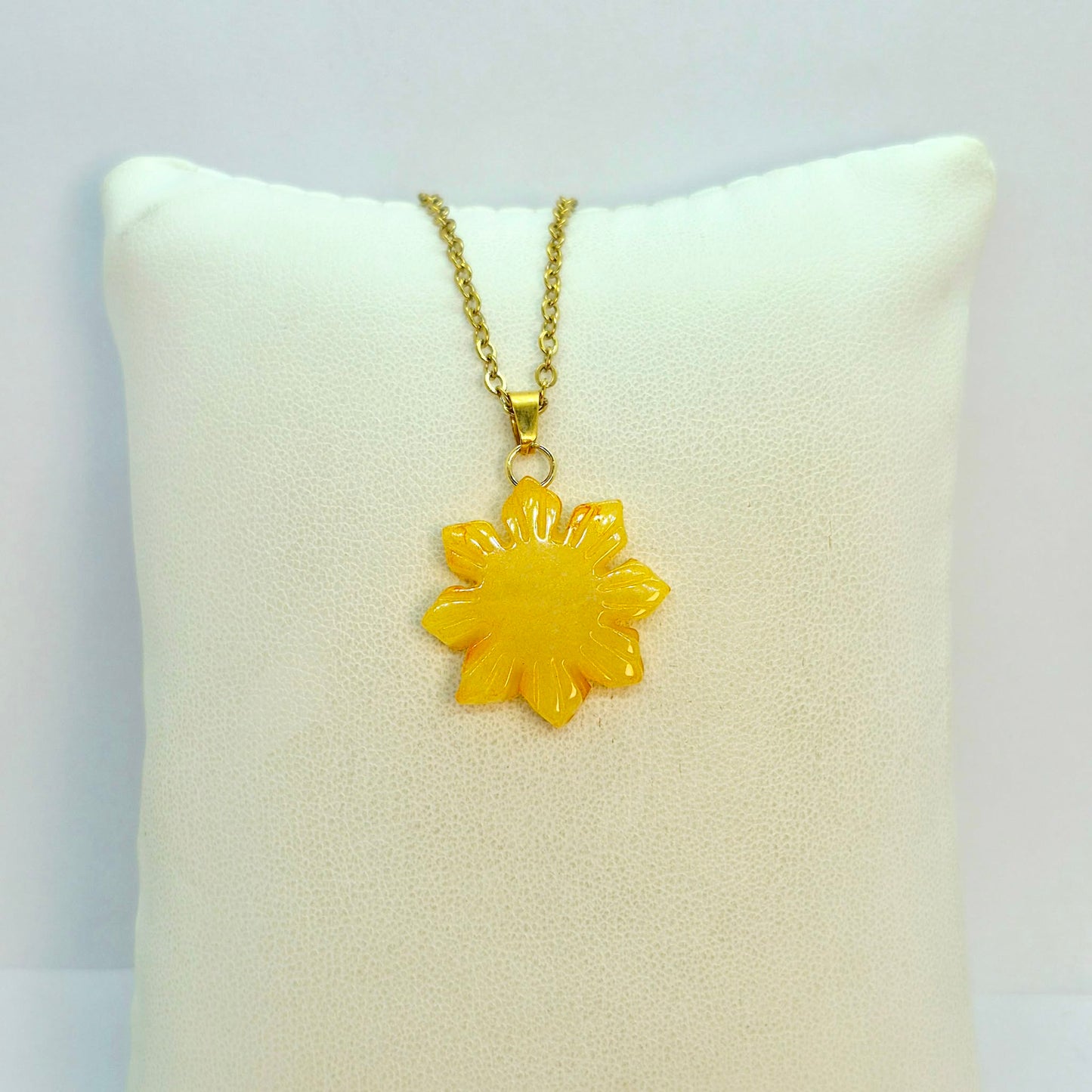 Natural Burmese Jade Mabuhay Pendant with Stainless Steel Gold Plated Chain Necklace