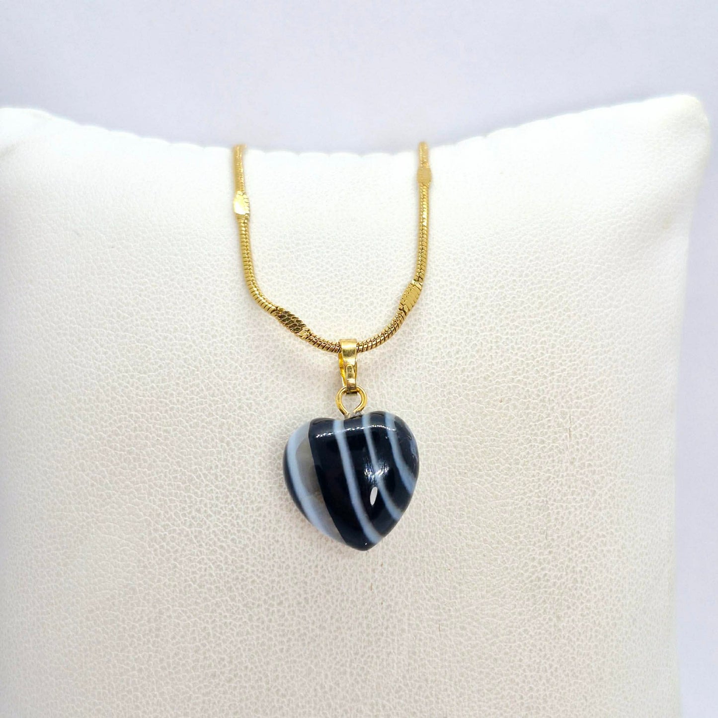 Natural Stone Mini Hearts in Amethyst, White Crystal, Ruby Stone, Blue Angelite, Striped Agate and Rose Quartz with Stainless Steel Chain Necklace