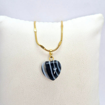 Natural Stone Mini Hearts in Amethyst, White Crystal, Ruby Stone, Blue Angelite, Striped Agate and Rose Quartz with Stainless Steel Chain Necklace