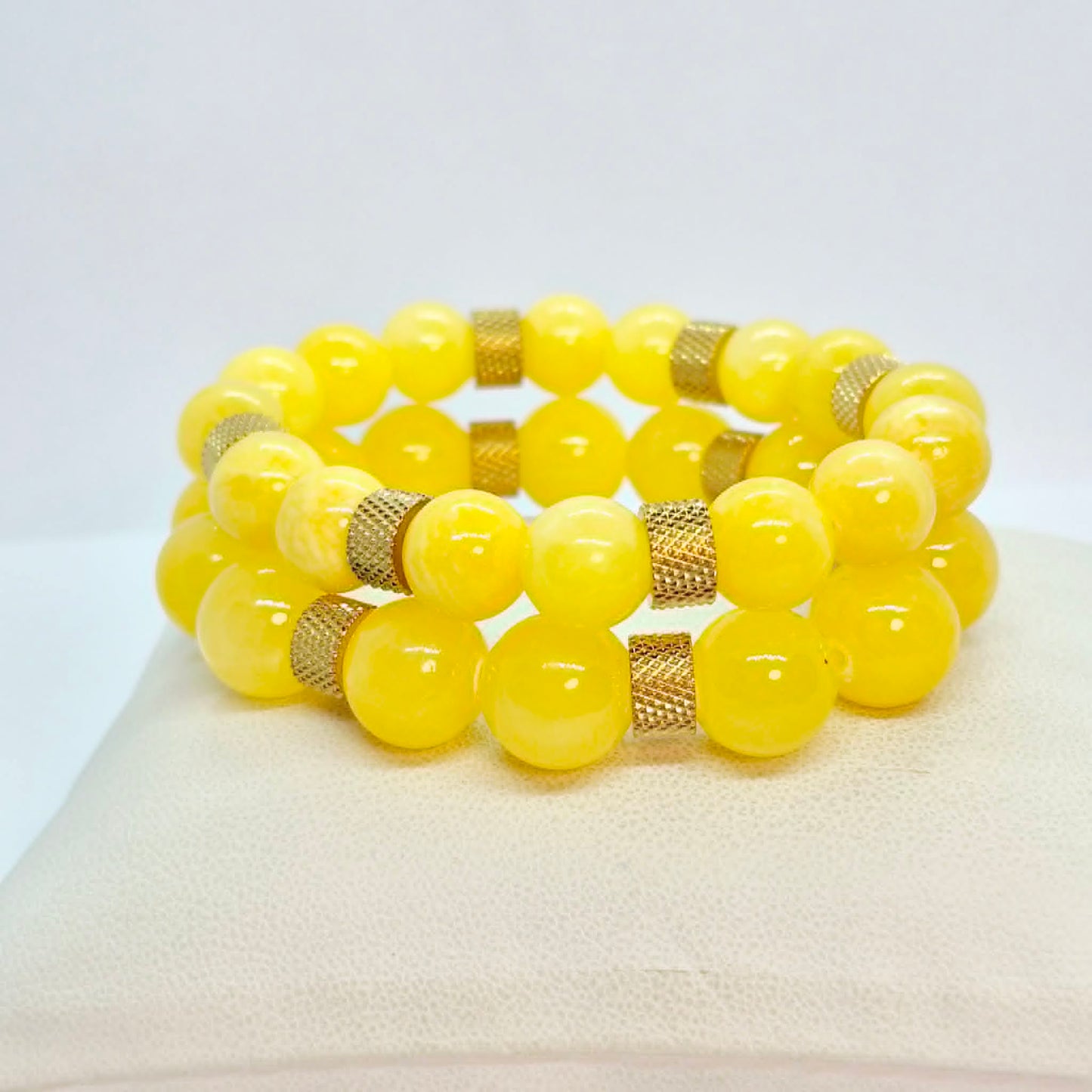Natural Yellow Jade Bracelet in 10 and 12mm Stones