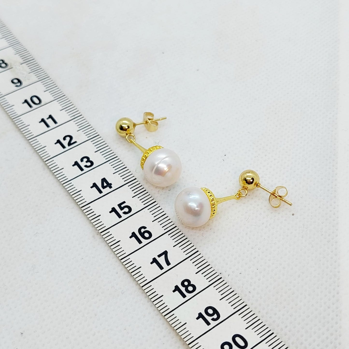 Natural Freshwater Pearl Dangle Stud Earrings in Gold Plated Stainless Steel