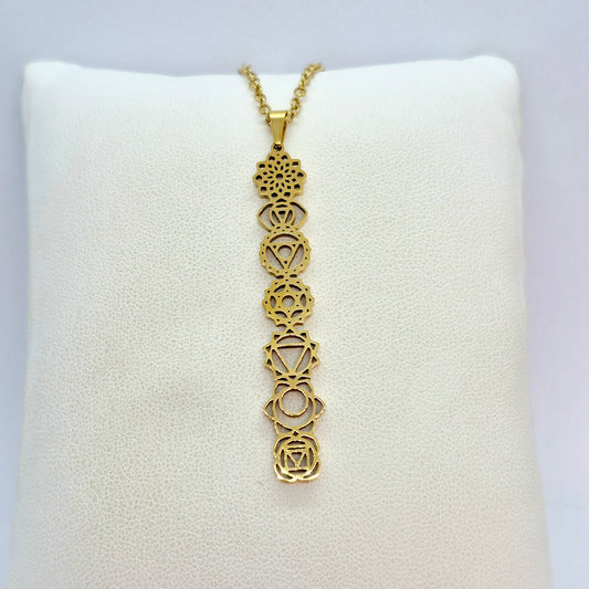 The 7 Chakra's Pendant with Chain Necklace in Gold Platted Stainless Steel