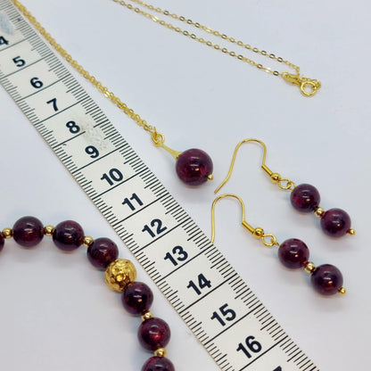 Natural AAA Ruby Stone Set in 8mm and 10mm Stones with Stainless Steel Gold Plated