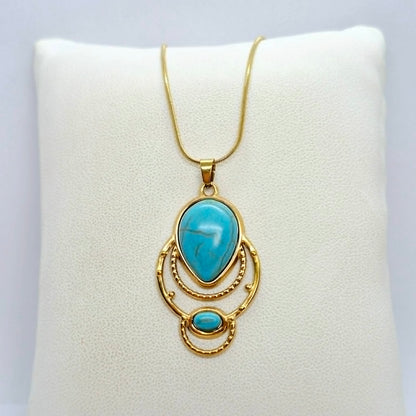 Natural Turquoise Pendant with Gold Plated Stainless Steel Chain Necklace