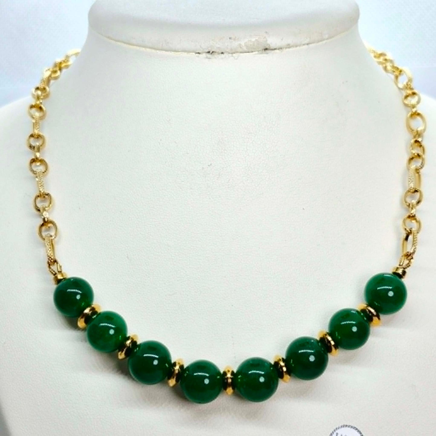 Natural Hetian Jade Set in 12mm Stones and Gold Plated Stainless Steel with Chain Necklace