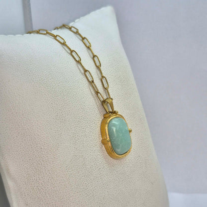 Natural Amazonite Pendant with Stainless Steel Chain