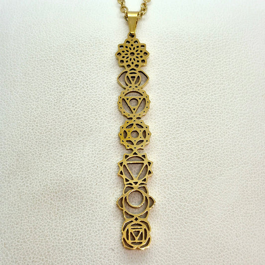 The 7 Chakra's Pendant with Chain Necklace in Gold Platted Stainless Steel