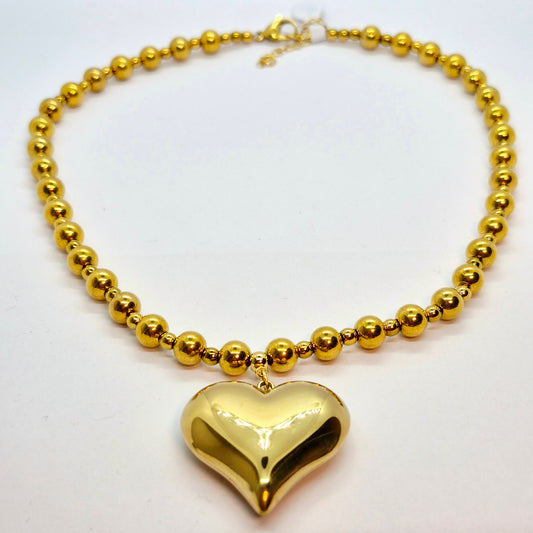 Heart Pendant Necklace in Gold Plated Stainless Steel