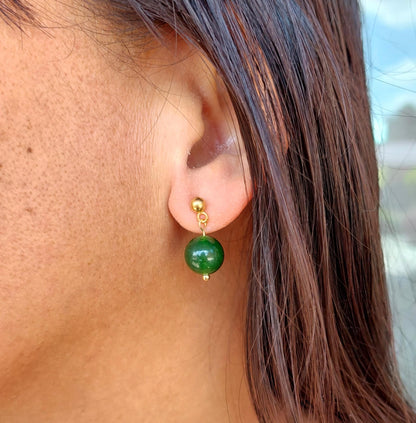 Natural Hetian Jade Dangle Earrings in Gold Plated Stainless Steel