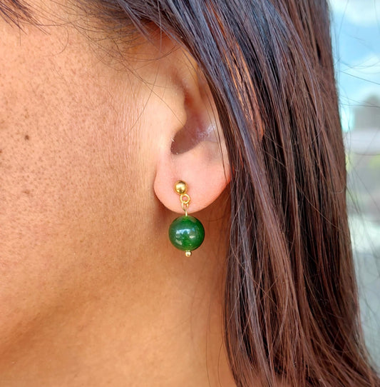 Natural Hetian Jade Dangle Earrings in Gold Plated Stainless Steel