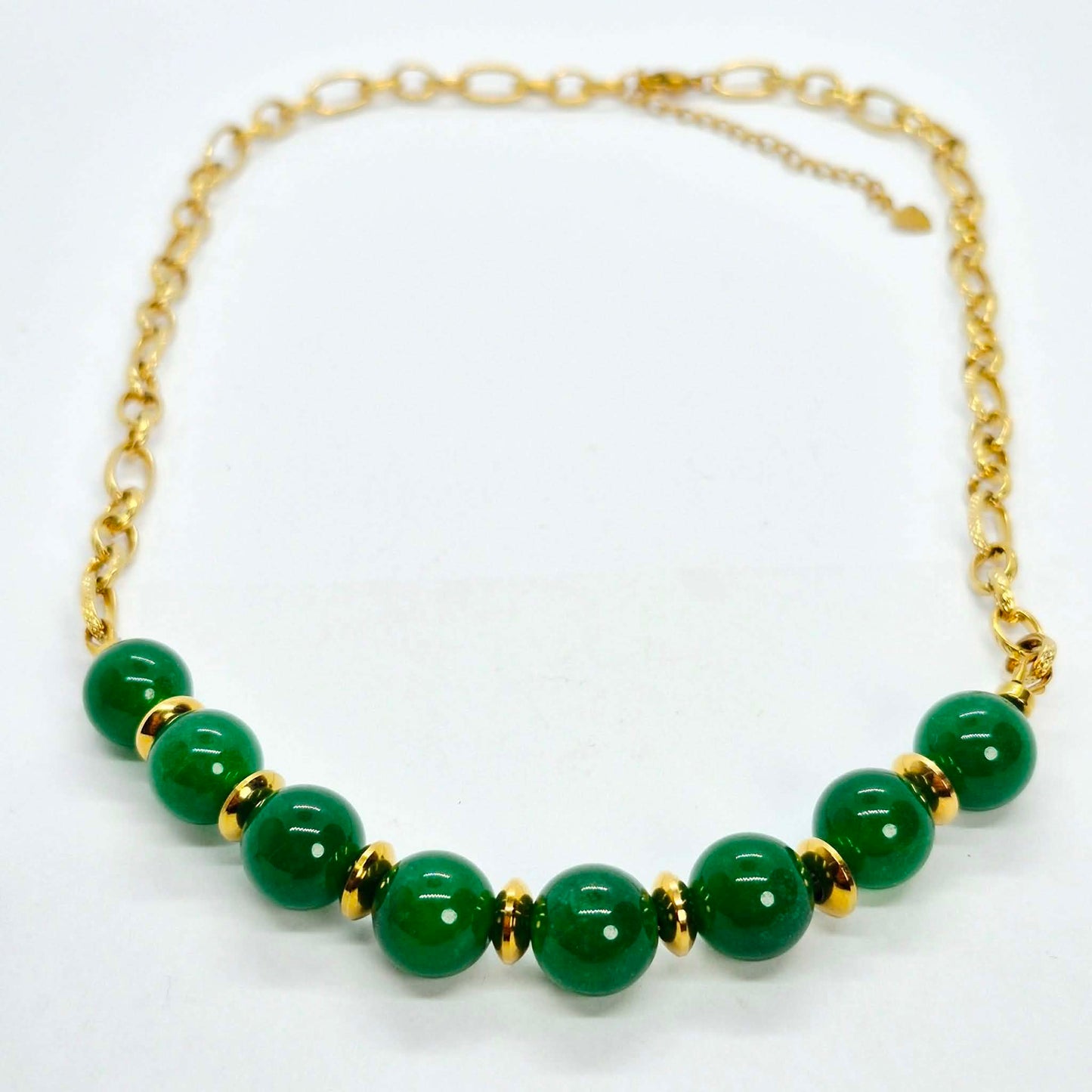 Natural Hetian Jade Set in 12mm Stones and Gold Plated Stainless Steel with Chain Necklace