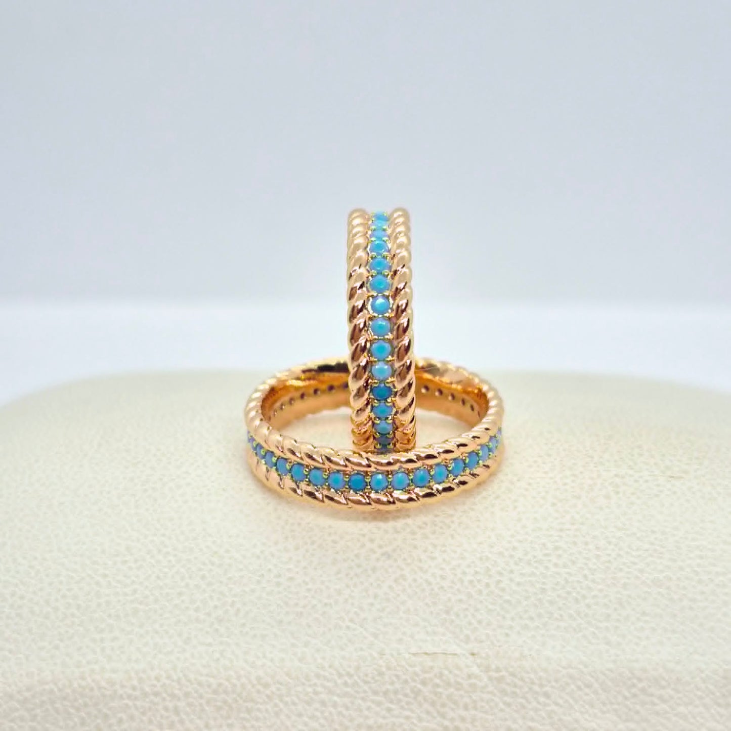Rose Gold Plated Stainless Steel Ring with Turquoise Stone Design