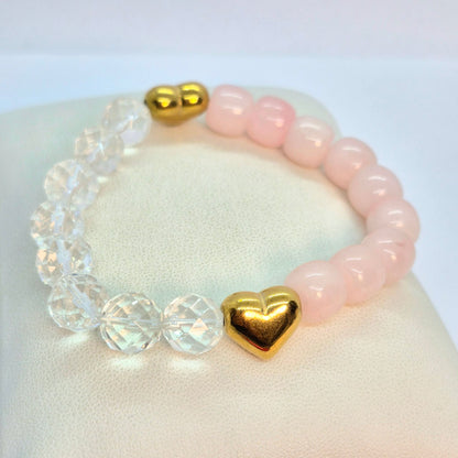 Natuurlijke Rozenkwarts en Wit Bergkristal Armband in 10mm Kralen