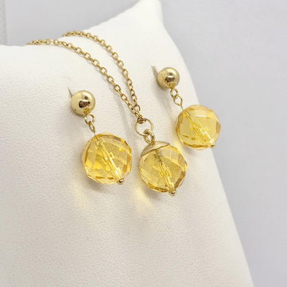 Natural Citrine Set with 12mm stones in Stainless Steel
