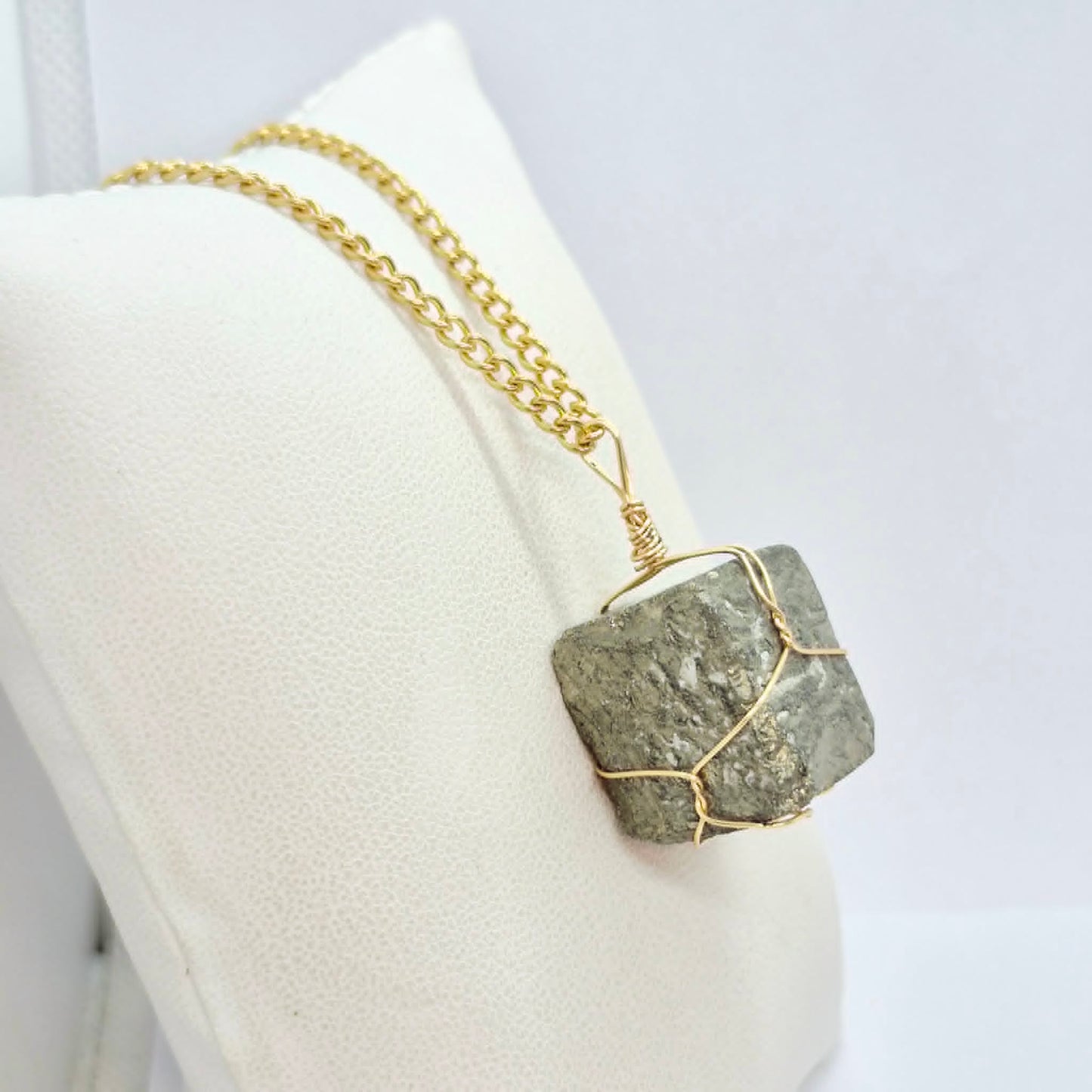 Natural Cube Pyrite Pendant with Stainless Steel Chain