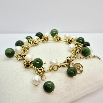 Natural Stone Bracelet with Pearls and Hetian Jade in 6-10mm Stones