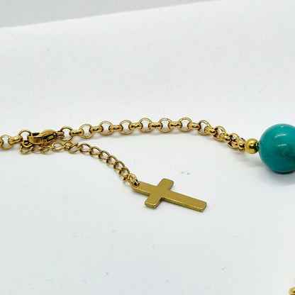 Natural Turquoise Choker Necklace In Gold Plated Stainless Steel