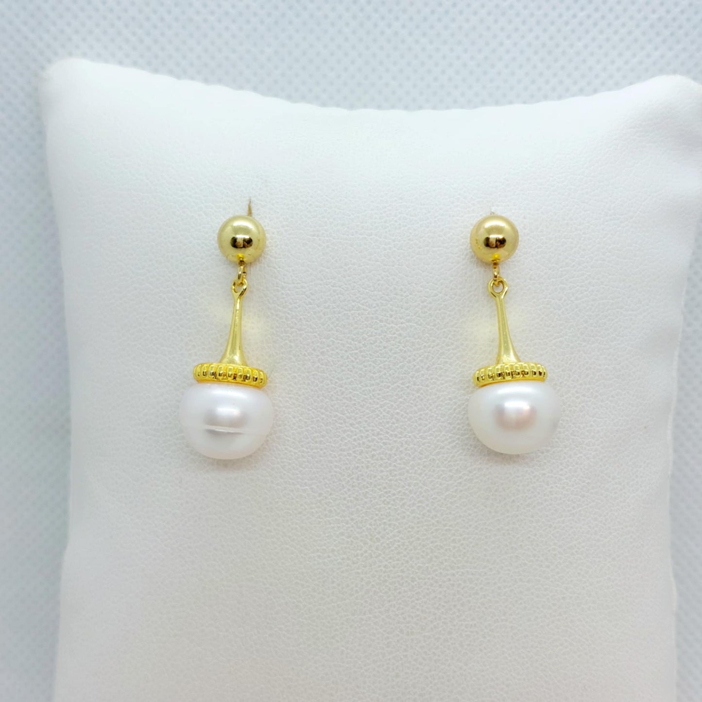 Natural Freshwater Pearl Dangle Stud Earrings in Gold Plated Stainless Steel