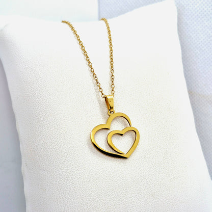 Heart in Heart Necklace in Gold Platted Stainless Steel