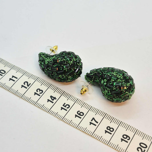Big Raindrop Earrings with Green Glass and Resin in Stainless Steel