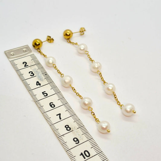 Natural Freshwater Pearls Dangle Earrings in Stainless Steel Gold Plated