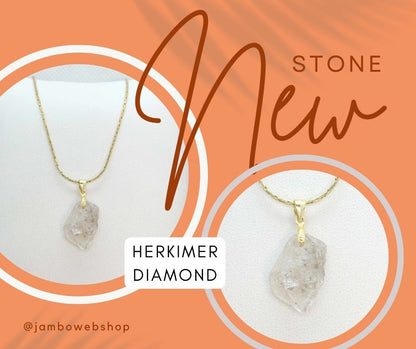 Natural Herkimer Diamond Pendant with Stainless Steel Gold Plated Necklace Chain