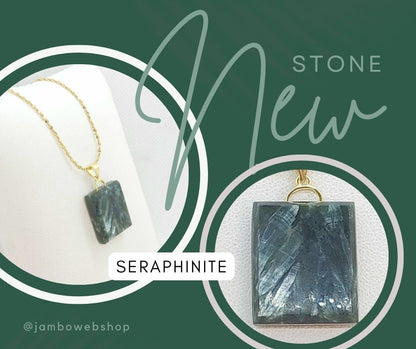 Natural Seraphinite Stone Pendant with Stainless Steel Gold Plated Necklace Chain