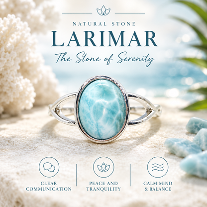 Natural Larimar Stone Ring in Sterling Silver