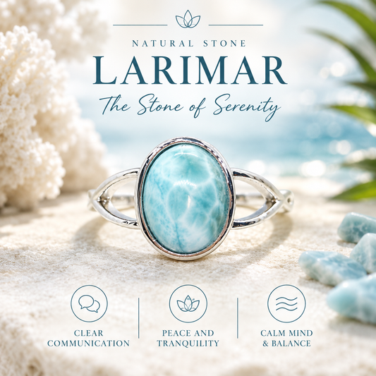 Natural Larimar Stone Ring in Sterling Silver