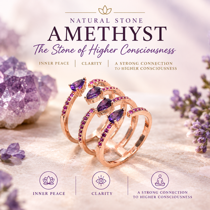 Natural Amethyst Ring in Rose Gold Sterling Silver Resizeable