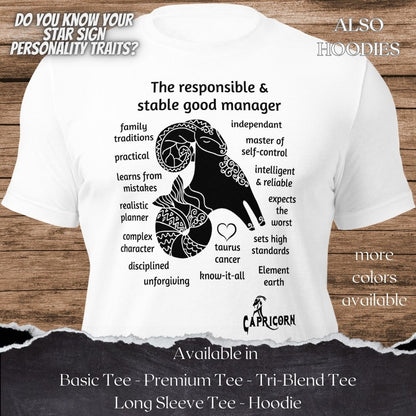 Capricorn Star Sign Personality Traits TShirt and Hoodie for Men and Women