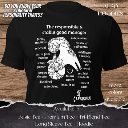 Capricorn Star Sign Personality Traits TShirt and Hoodie for Men and Women