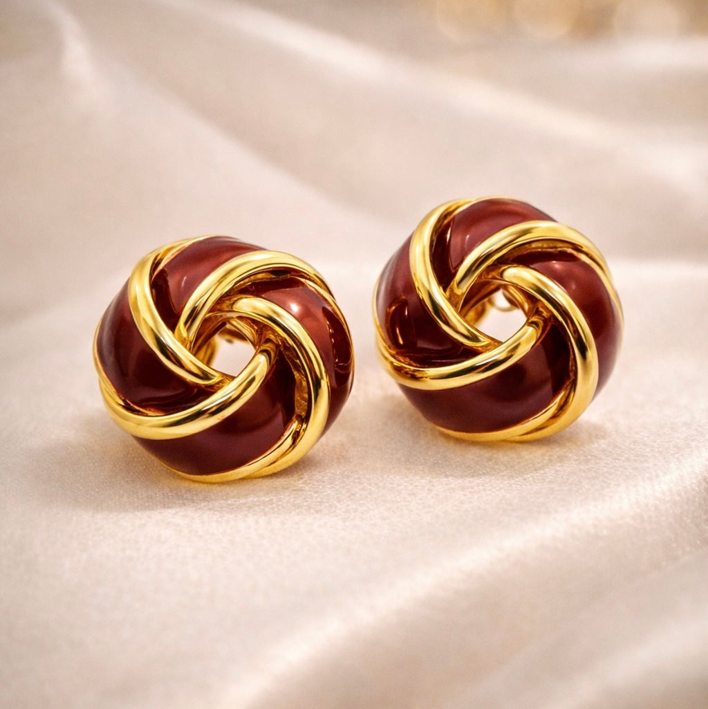 Red Enamel Earrings in Gold Plated Stainless Steel