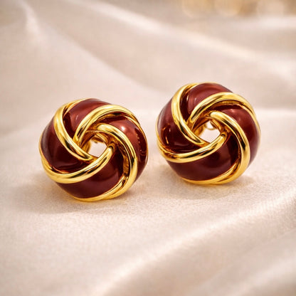 Red Enamel Earrings in Gold Plated Stainless Steel