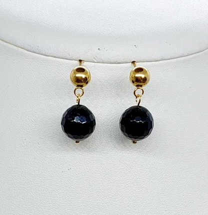 Natural Faceted Black Onyx Necklace and Earrings Set with 10mm Stones