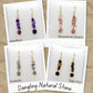 Natural Stone Dangle Earrings in Stainless Steel Gold Plated Amethyst, Tiger Eye, Strawberry Quartz and Prehnite