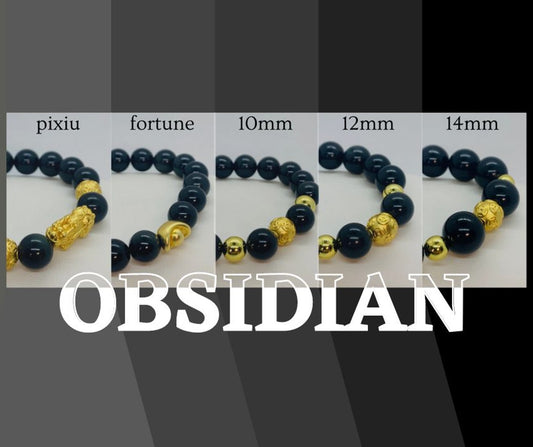 Natural Black Obsidian Bracelet in 10-12-14 mm Stones