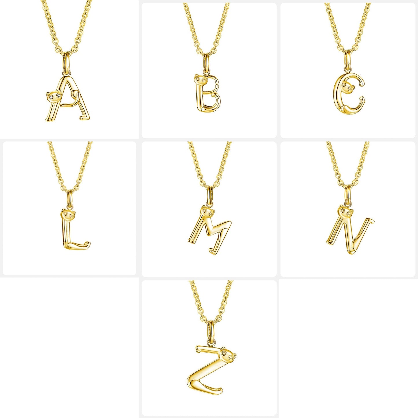 Initial F with Cute Cat Pendant with Stainless Steel Chain Necklace