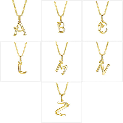 Initial F with Cute Cat Pendant with Stainless Steel Chain Necklace