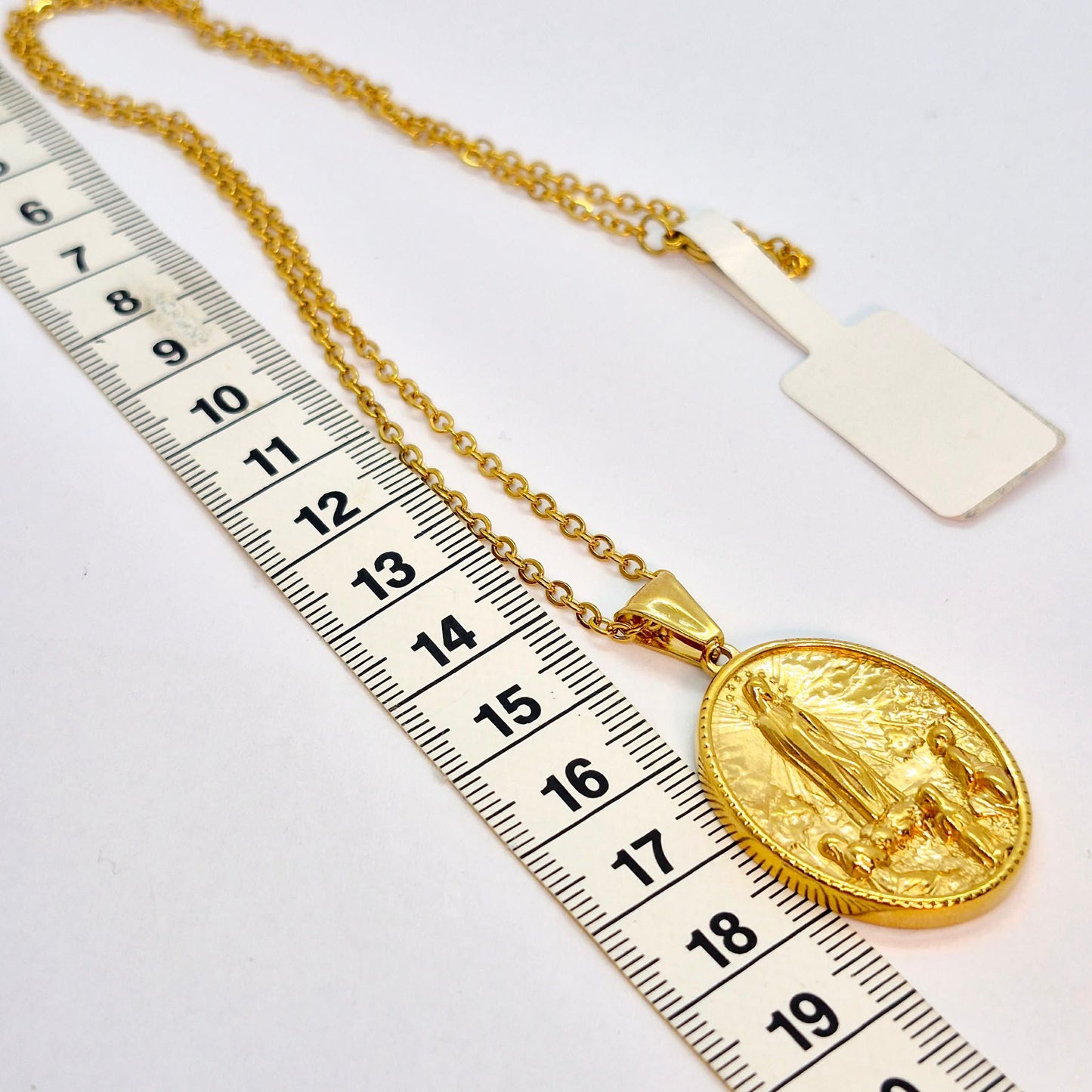 Virgin Mary Pendant with Chain Necklace in Gold Platted Stainless Steel