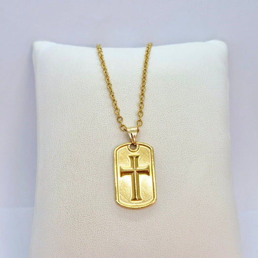 Cross Pendant with Chain Necklace in Gold Platted Stainless Steel