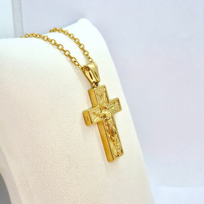 Cross Pendant with Chain Necklace in Gold Platted Stainless Steel (Copy)
