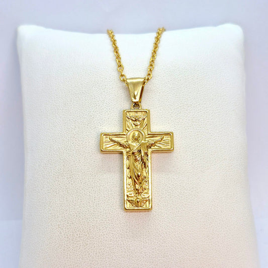 Cross Pendant with Chain Necklace in Gold Platted Stainless Steel (Copy)