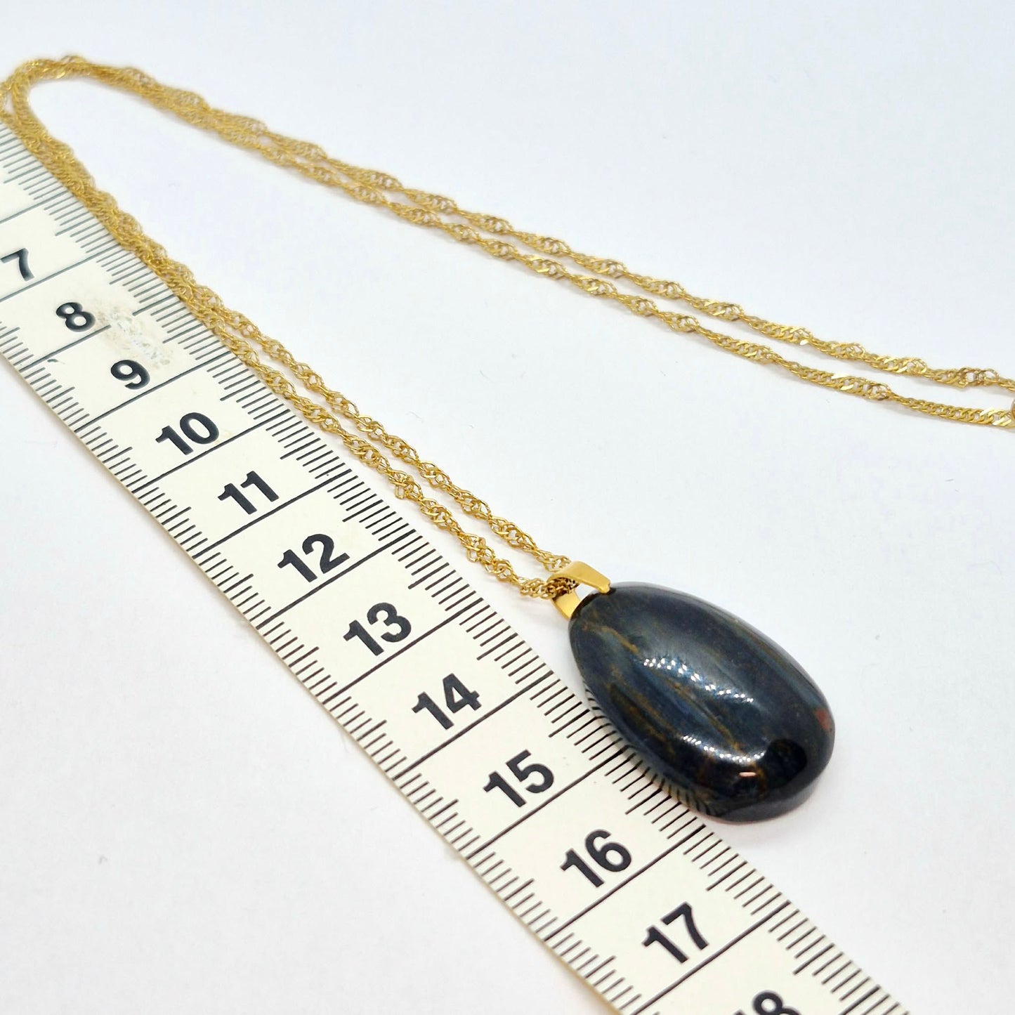 Natural Pietersite RainDrop Pendant with Stainless Steel Gold Plated Chain Necklace