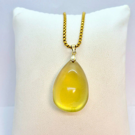 Natural Citrine RainDrop with Stainless Steel Gold Plated Chain Necklace